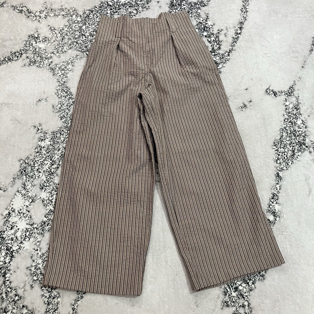 Zara Pants Womens Size Medium Brown Pinstripe Wide Leg High Rise Trousers